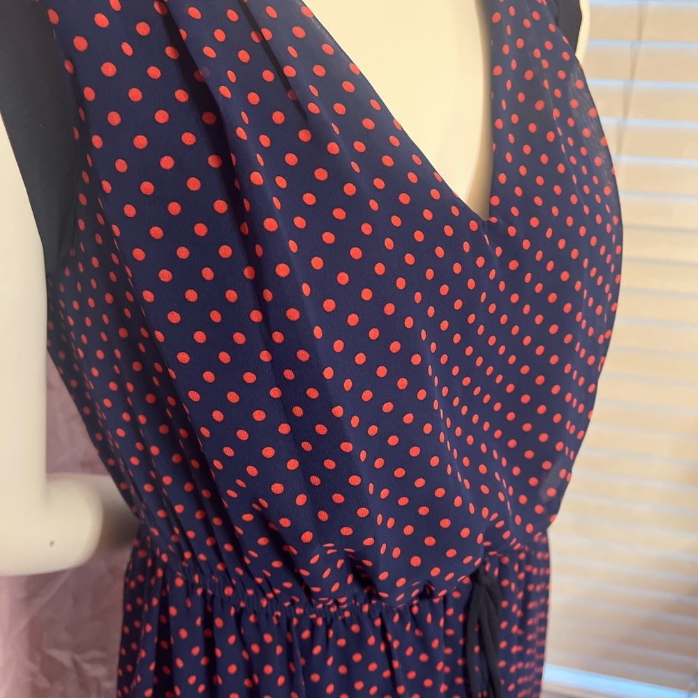 Enfocus studio navy blue with pink Polka Dot V-Neck Dress